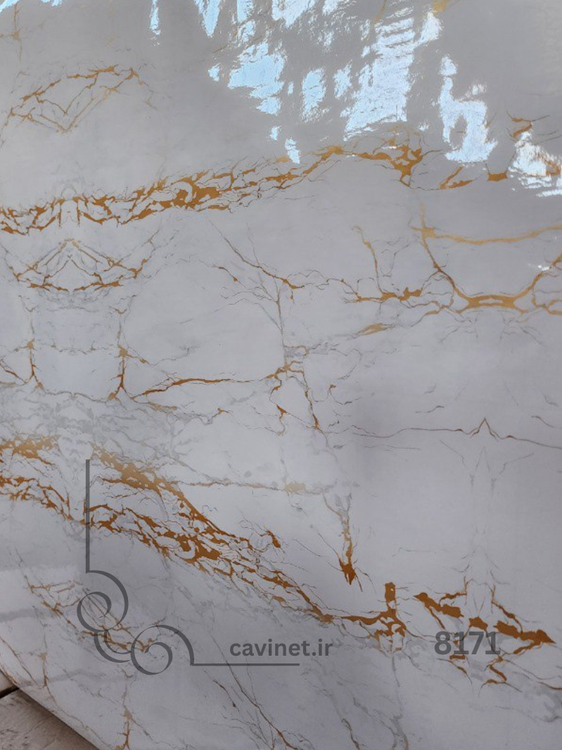 برچسب کابینت PVC طرح سنگ سفید طلایی عرض 90