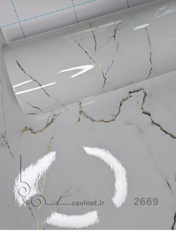 برچسب طرح سنگ ضد آب سفید رگه مشکی متالایز unique 2930